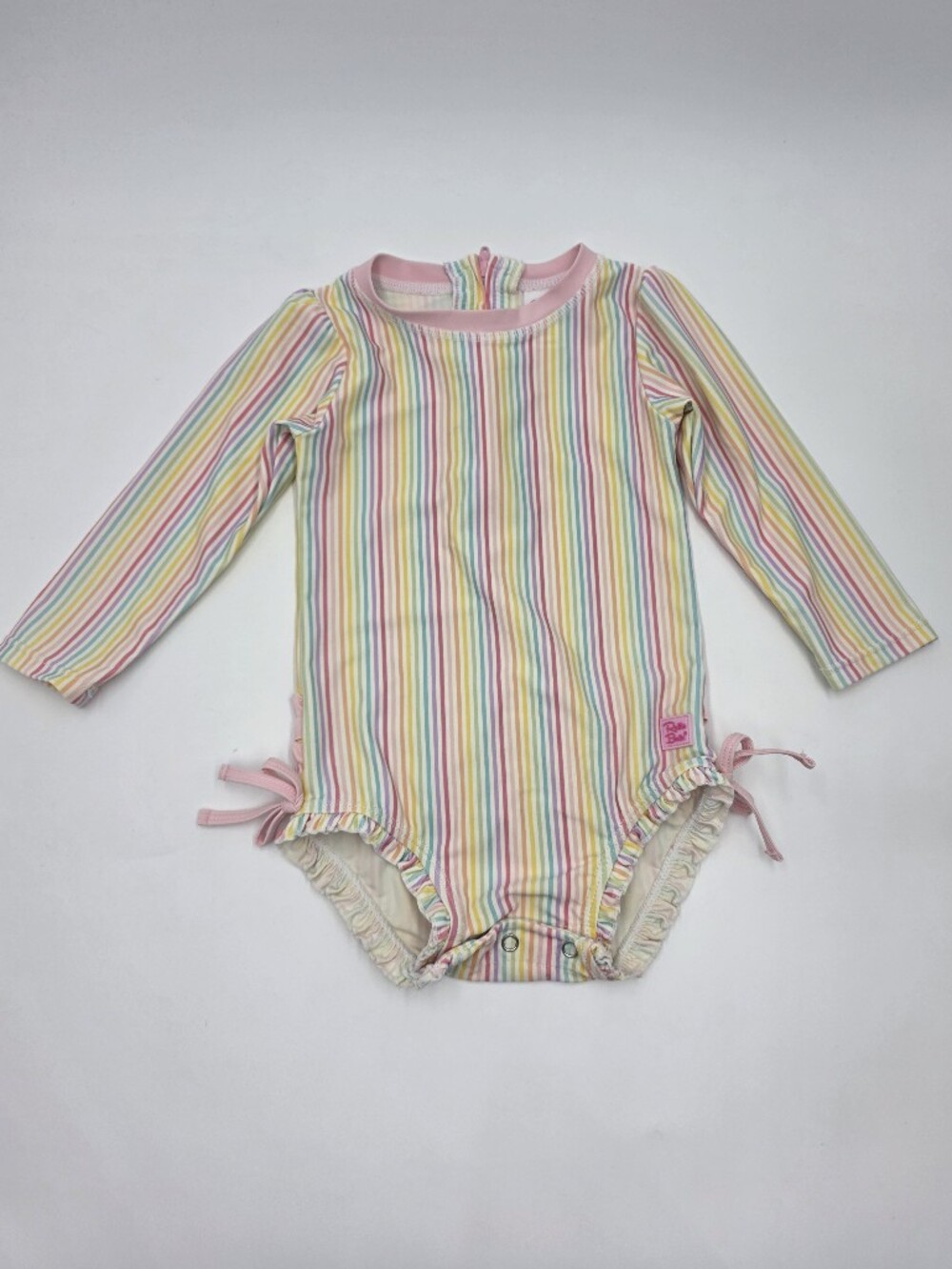 Ruffle Butts baby girl rainbow stripe rashguard swimsuit size 18-24 months